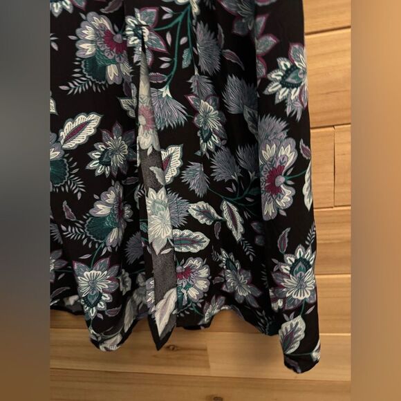 NWT Loft Size 12 Viscose Dark Floral Leaf V Neck Long Sleeve Midi Dress - Picture 5 of 16